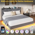 thumbnail image 3 of Towallmark Modern Queen Floating Bed Frame with LED Lights & Storage Headboard – Smart Platform Bed with Charging Station, queen, grey, 3 of 8