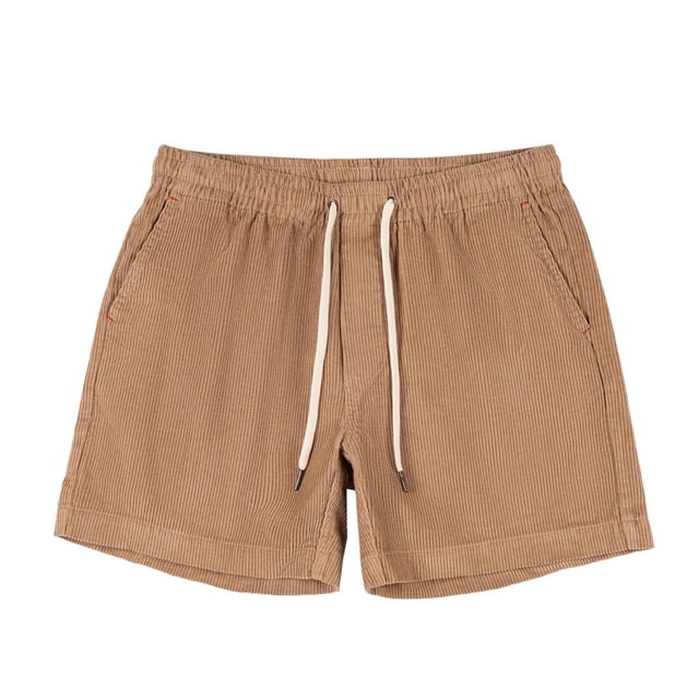 Sentmoon Mens Corduroy Shorts Lightweight Elastic High Waist Bathing Suit Straight Drawstring Solid Color 2025 Summer Athletic Shorts with Pockets Athletic for Leisure Wear Khaki S