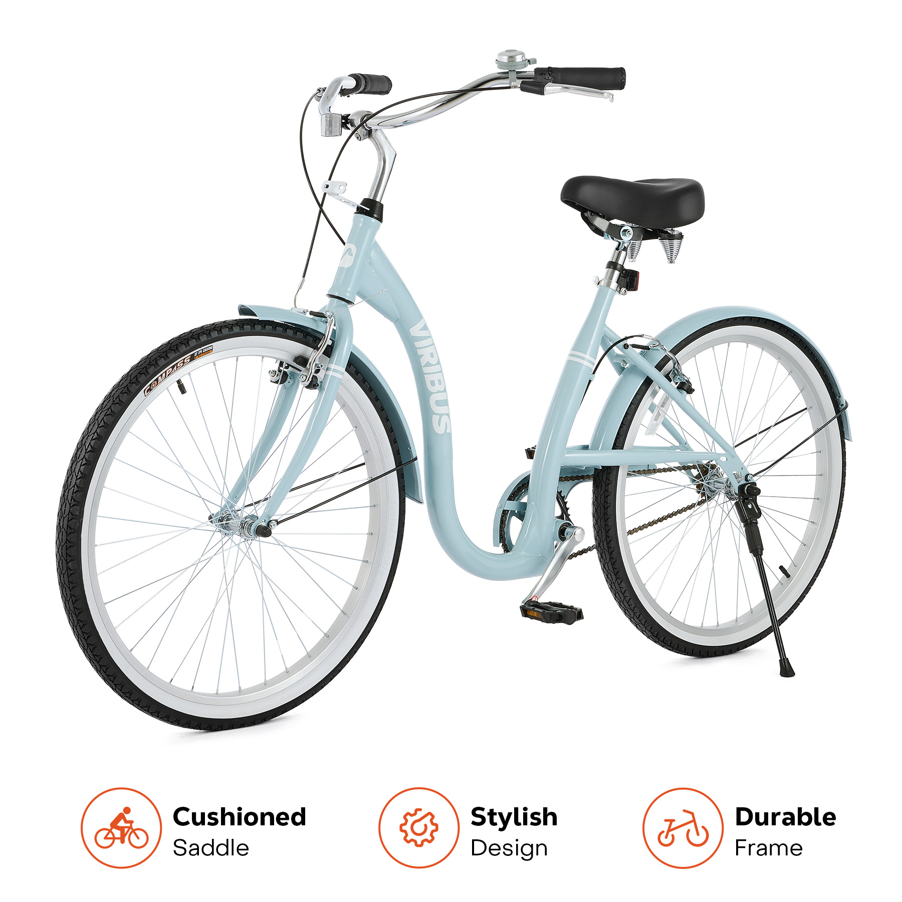 VIRIBUS Vélo de Plage pour Femmes 26 Pouces Selle et Guidon Réglables Bleu Poussiéreux