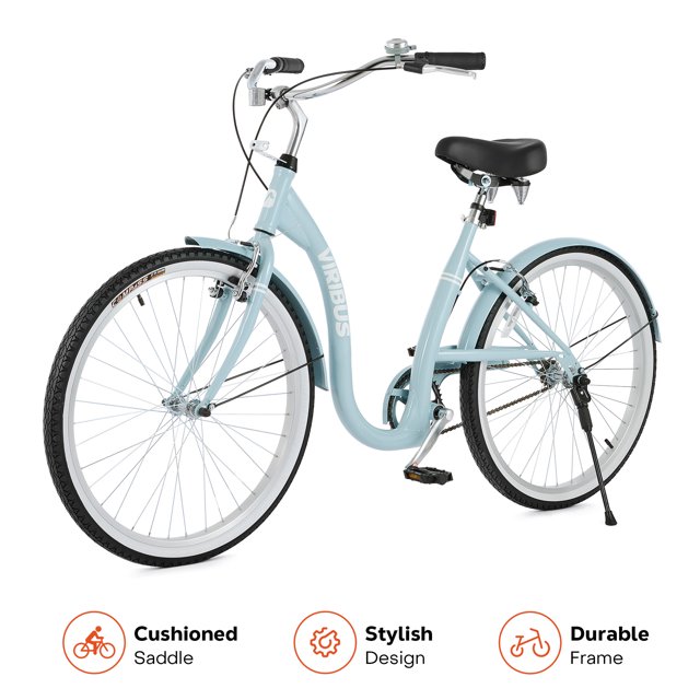 VIRIBUS Vélo de Plage pour Femmes 26 Pouces Selle et Guidon Réglables Bleu Poussiéreux