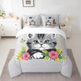 thumbnail image 2 of YST Girls Comforter Set King Size 7 Piece,Floral Cat Bedding Set With Sheet Set,Flower Butterfly Bed In A Bag With Throw Pillow Covers,Reversible Cute Animal Bed Set, 2 of 5