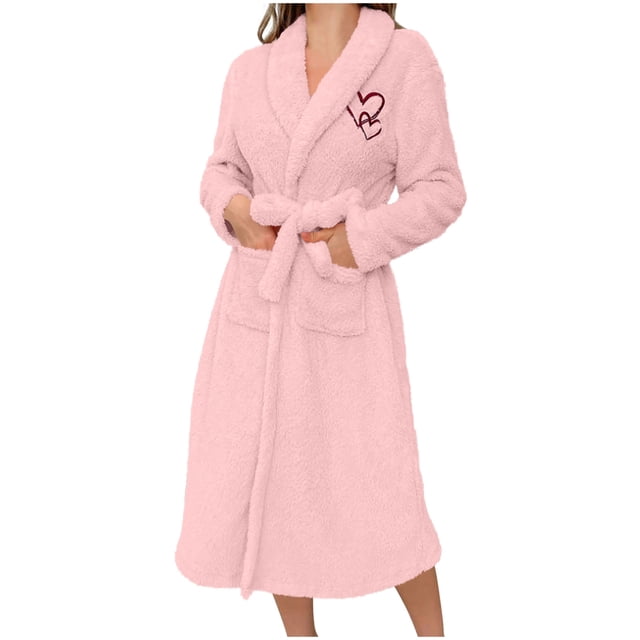 JGGSPWM Mode Femmes Décontracté Uni Manches Longues Dames Ample Épais Chaud Robes Faux Velours Tenue de Nuit Robe Chemises de Nuit Rose TG