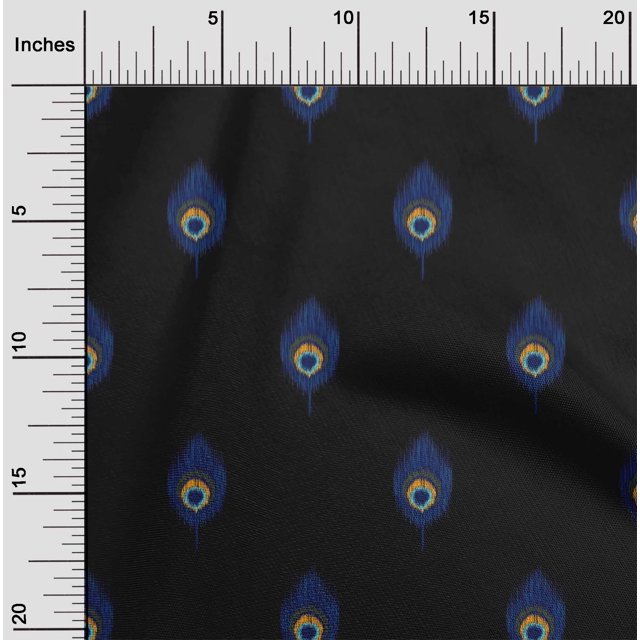 oneOone Cotton Cambric Fabric Peacock Feather Ikat Printed Craft Fabric BTY 56 Inch Wide