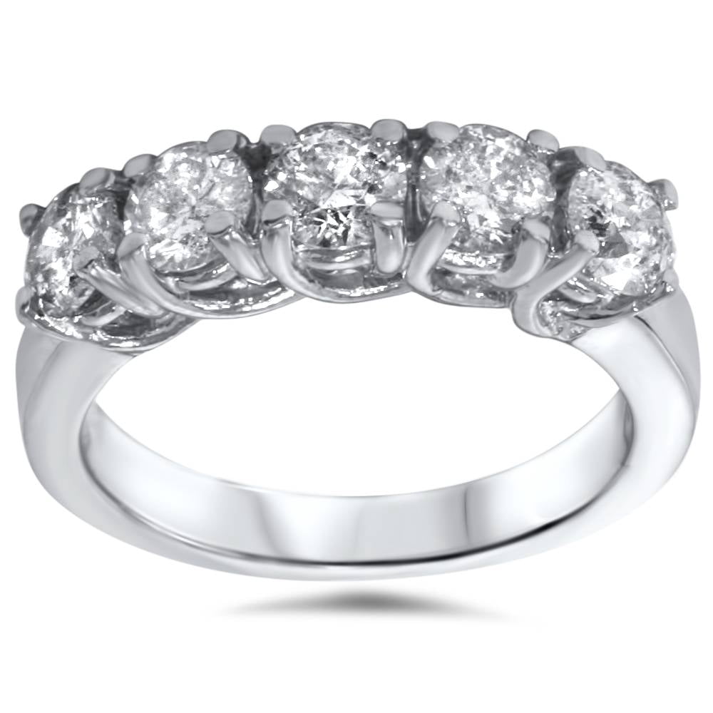 1 1/2ct Five Stone Trellis Diamond Wedding Ring 14K White Gold