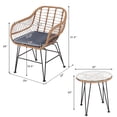 thumbnail image 2 of Patiojoy 3PCS Patio Rattan Furniture Set with Round Tempered Glass Top Table & 2 Rattan Armchairs Gray Cushions, 2 of 9
