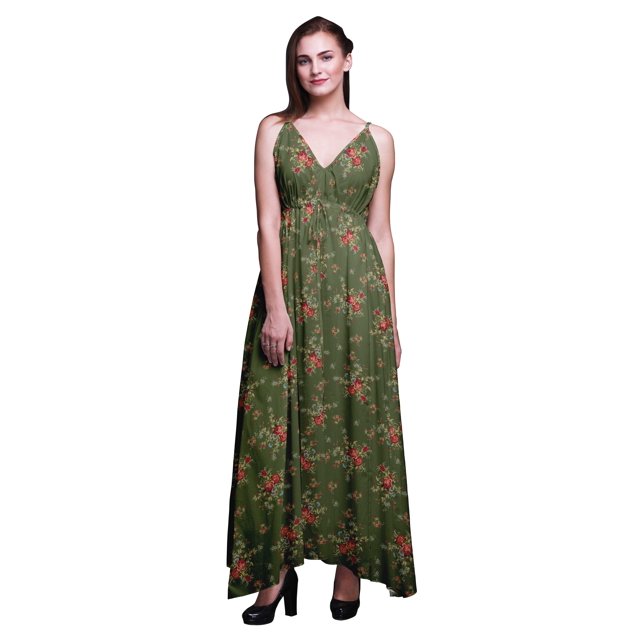 Bimba Robe Longue de Villégiature à Imprimé Floral pour Femmes, à Cordon, Bretelles Spaghetti, Tenue de Plage - Grande