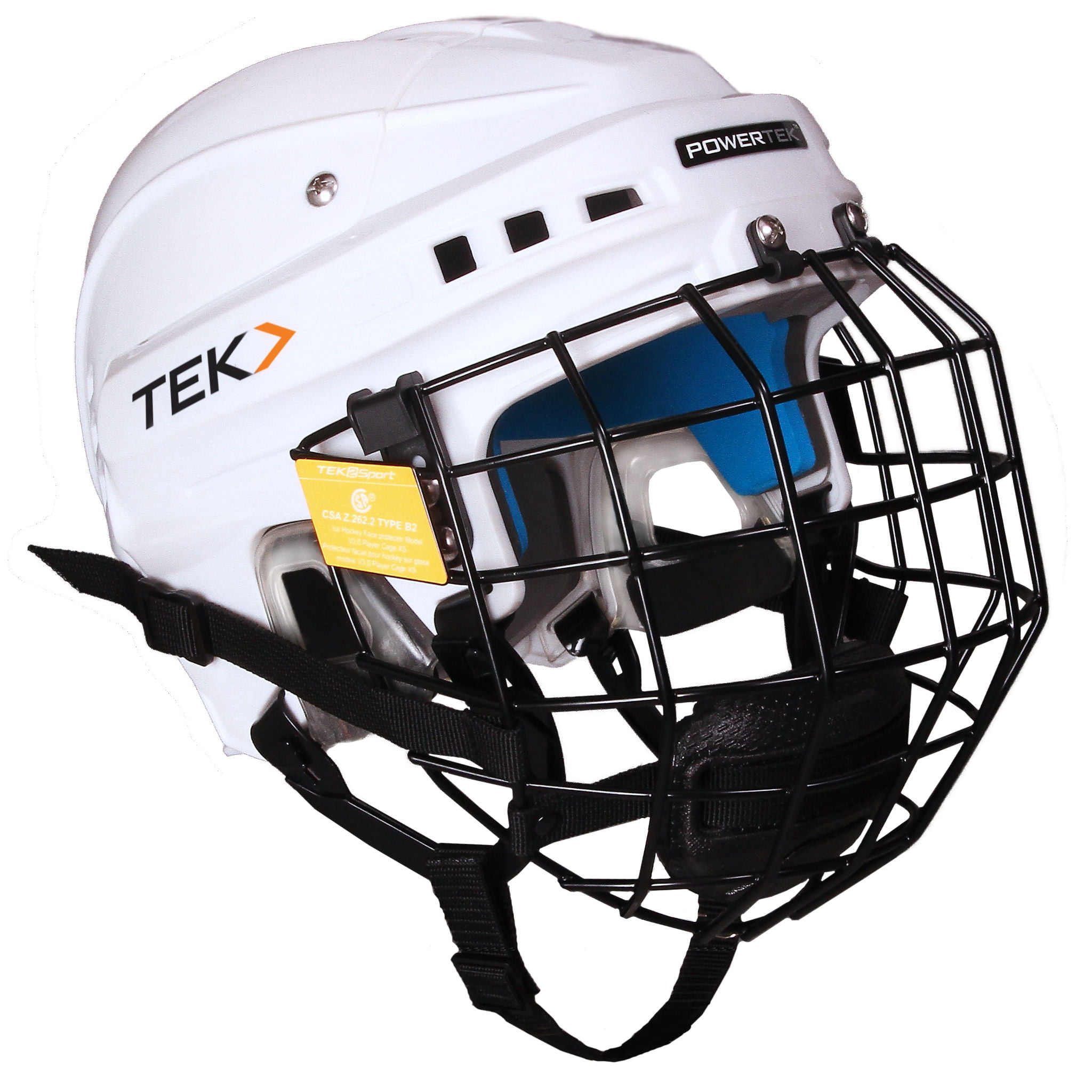 V3.0 Powertek Adult White Ice Hockey Helmet with Cage_Size SR Medium