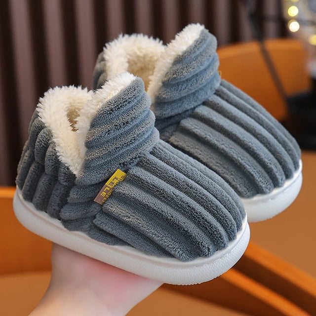 RXIRUCGD Pantoufles d'Hiver pour Enfants, Ajout de Peluche, Antidérapantes, Gardent au Chaud, Pantoufles en Coton pour la Maison ( Gris, Taille : 24 )