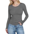 thumbnail image 1 of Ribbed Fitted Fall Tops - Crew Neck Long Sleeve Shirt Stretch Casual Basic Tees for Women, 1 of 7