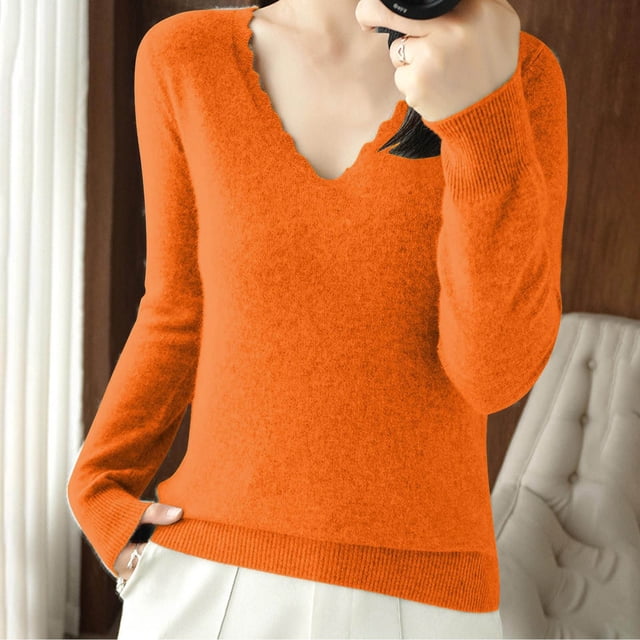 EGNMCR Chandail à Col Rond Mode Femme Décontracté Col Semi-Montant Couleur Unie Ample Base Tricoté Chandail Femme Blouse Polyester