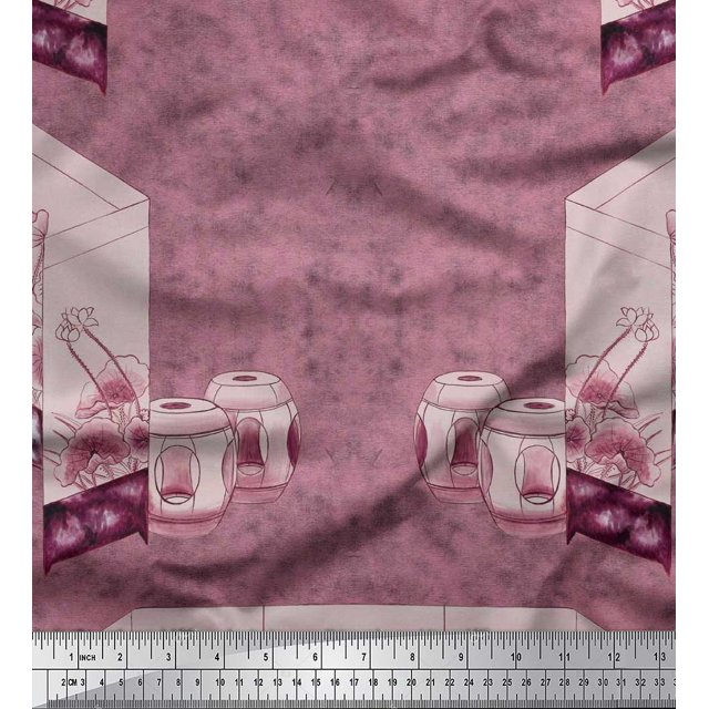 Soimoi Pink Poly Georgette Fabric & Floral Artistic Decor Fabric Printed BTY 52 Inch Wide
