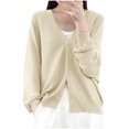 thumbnail image 1 of Womens Button Down Knit Cardigans Long Sleeve V Neck Casual Cardigan Sweaters Light Weight Loose Lounge Wear Fall Beige, L, 1 of 5