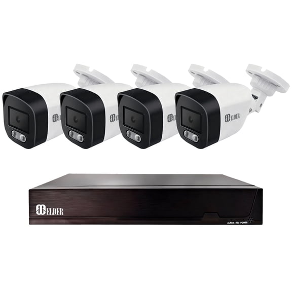 ELDER Système de Caméra de Sécurité 3K, 4 Caméras 5MP Extérieur Ou Intérieur, Kit de Surveillance DVR Filaire 500GB Bricolage CCTV, Audio et Vision Nocturne, Système de Caméra Domestique 24/7