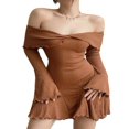 thumbnail image 1 of Femmes Tricot Robes Manches Longues Épaule Couleur Unie Casual Partie Printemps Été Robe, 1 of 3