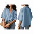 thumbnail image 3 of Blouse Décontractée Habillée pour Femmes Manches Courtes Col en V Chemise de Travail Bleu Ciel P, 3 of 8