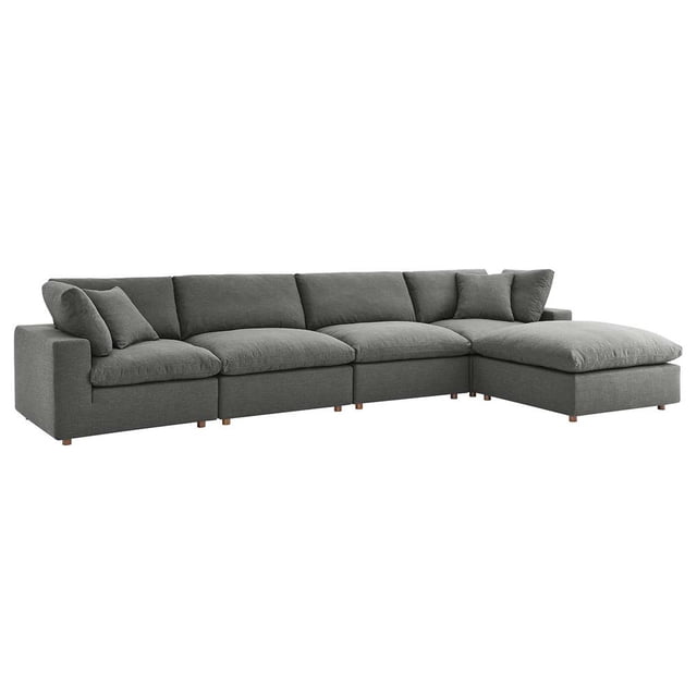 Modway Commix 5 Piece Down Filled Overstuffed Sectional Sofa Set in Gray