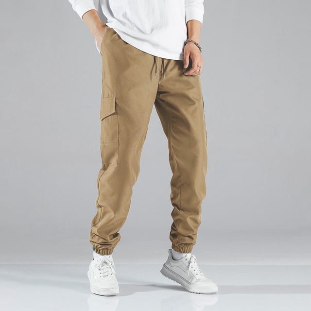 asjyhkr Mens Cargo Pants with Multi Pockets Elastic Waist Drawstring Jogger Hiking Work Sweatpants