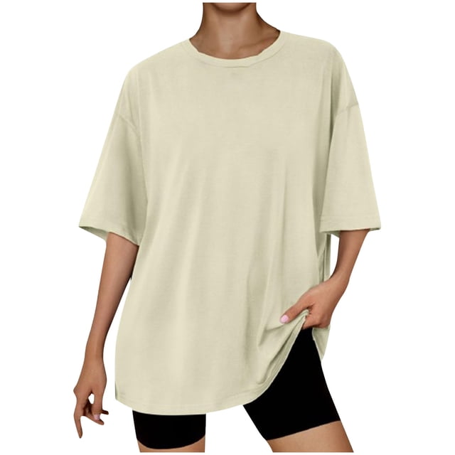 Yuyuzo T-Shirts Surdimensionnés pour Femmes Col Rond Manches Courtes Hauts Unis Été Décontractés Blouses Légères
