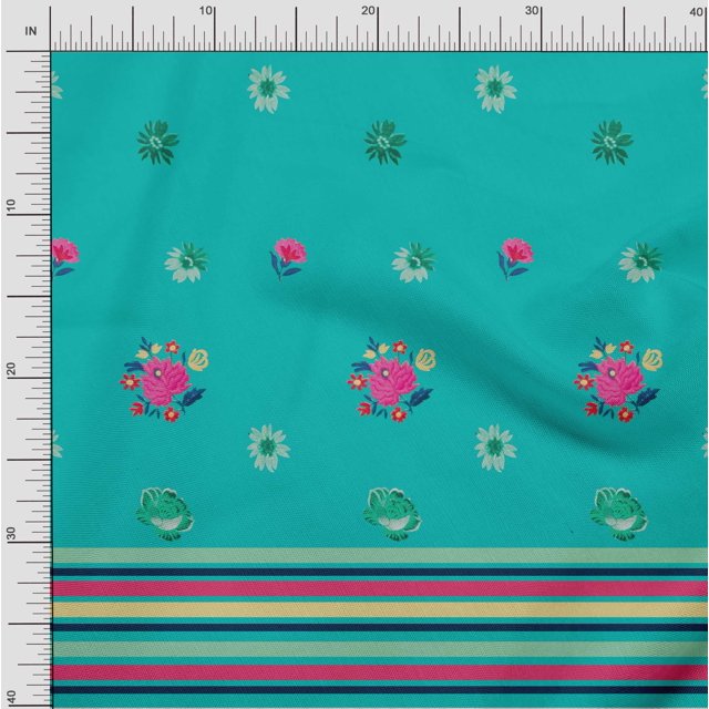 oneOone Polyester Lycra Fabric Stripe & Floral Panel Print Fabric BTY 56 Inch Wide