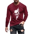 thumbnail image 3 of YOIAVAIOY T-Shirts Graphiques à Manches Longues pour Hommes, T-Shirts d'Halloween à Imprimé Fantôme Citrouille, Manches Longues, Col Rond, Hauts d'Automne, Blouse Décontractée de Festival, Bourgogne P, 3 of 6