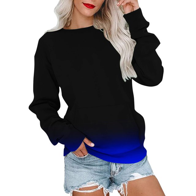 Pisexur Chandails en Molleton pour Femmes 2024 Couleur Dégradée Col Rond Chandails en Molleton Manches Longues pour Femmes Décontracté Ample Surdimensionné Chandail à Capuchon Chandail Tops Mode Vêtements d'Automne avec Poche