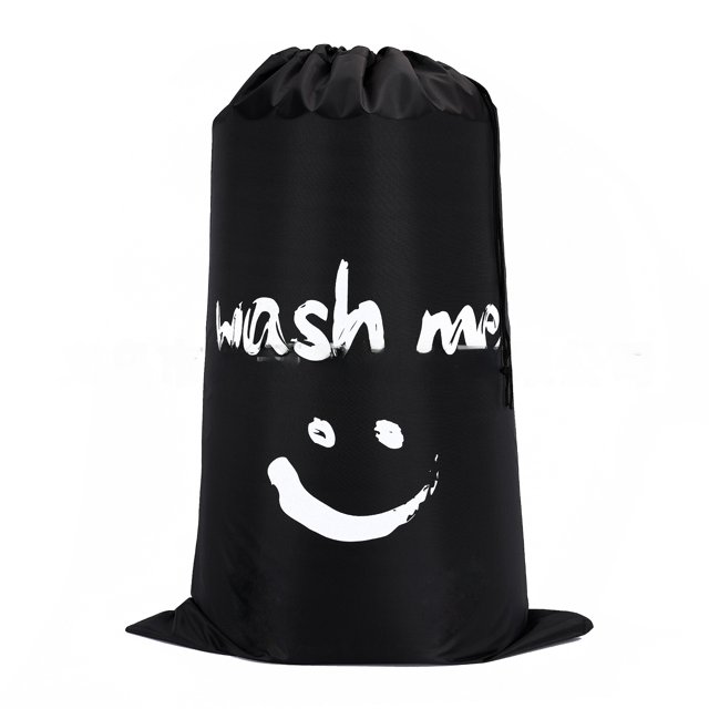 Oxford Cloth Laundry & Storage Bag with Drawstring Closure, Fun Smiling Face Cartoon Design, Durable & Lightweight for Travel, Home, Students - Black, 610mm x 910mm, Easy to Clean & Foldable