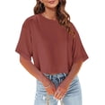 thumbnail image 3 of Plebaso Womens Cropped T-Shirts Short Sleeve Round Neck Tshirts Solid Color Casual Loose Basic Tops Tees, 3 of 6