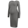 thumbnail image 3 of Robe de Maternité pour Femmes, Robe Midi à Manches Longues et Col Rond avec Fentes Latérales, Robe de Grossesse Douce et Extensible pour Baby Shower et Usage Quotidien, 3 of 6
