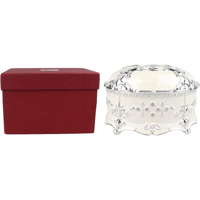ORUYROP Metal Jewelry Box, Round Jewelry Display Box, Light Luxury Trinket Storage Box for Ring Earring Jewelry Silver White (S)