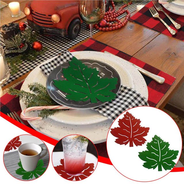 Maoww 4Pcs Christmas Maple Leaf Coasters Thanksgiving Maple Leaf Placemetns for Home Kitchen Dinning Room Holiday Table Decoration