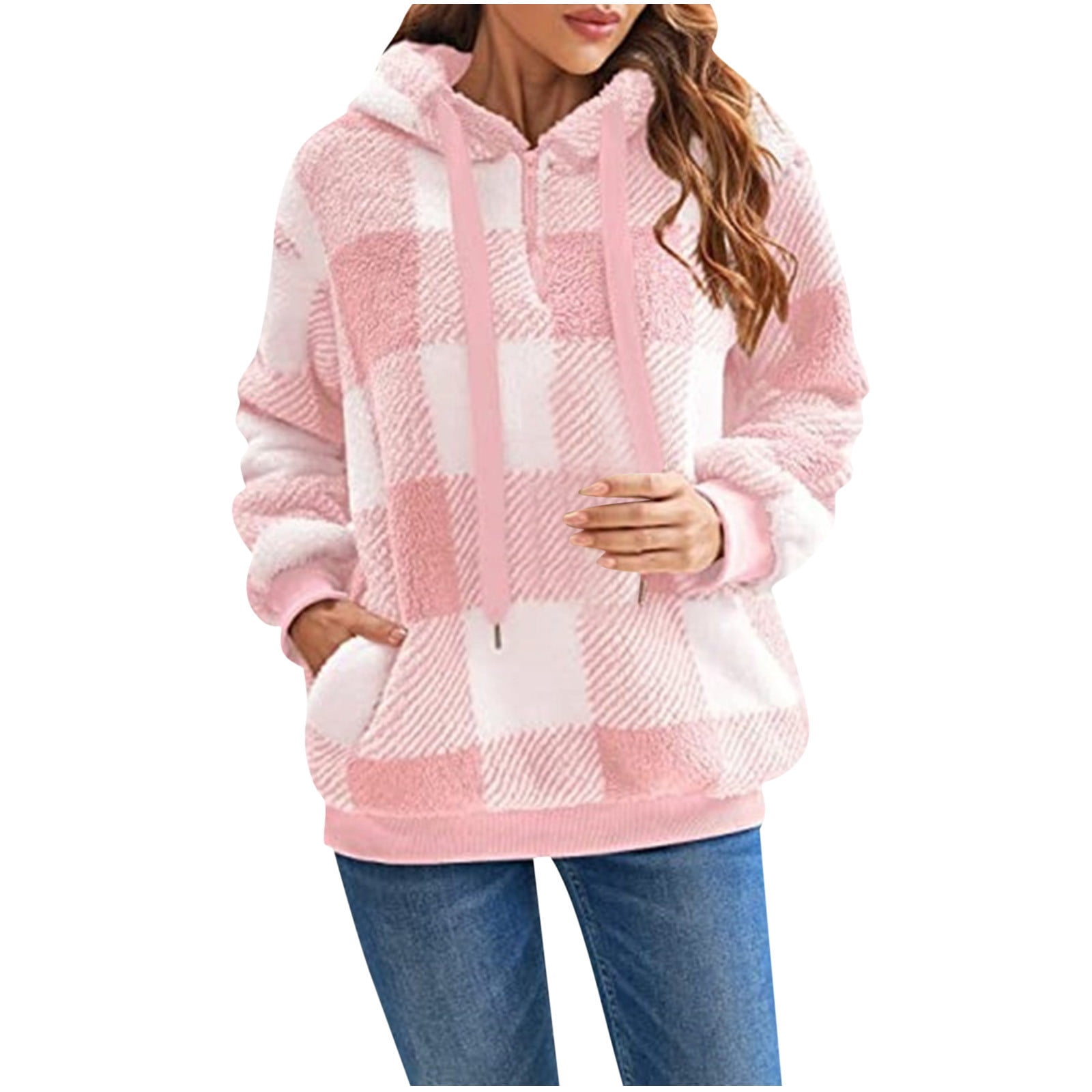 LSLJS Womens Hoodies Fuzzy Hooded Sweatshirt Round Neck Hoodie