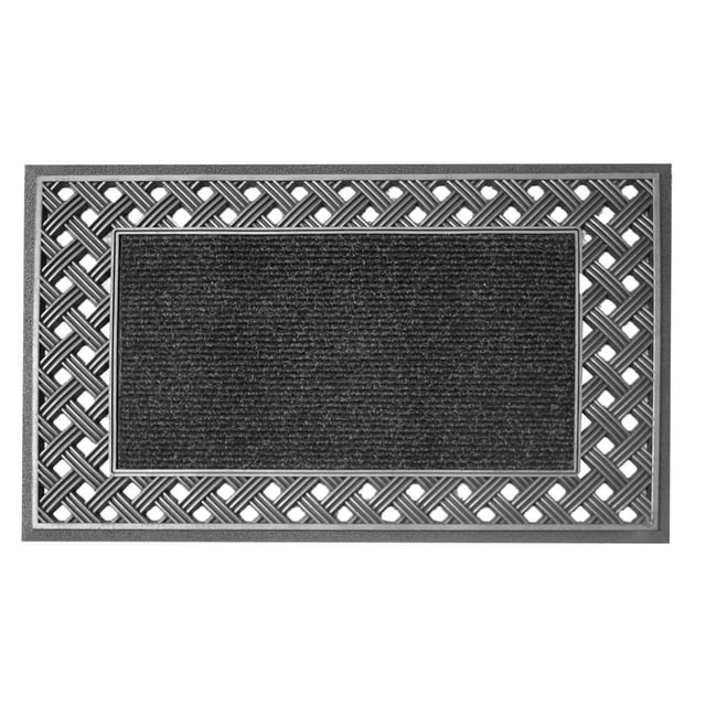 Floor Choice Engraved Doormat Silver 18'x30" with a rectangular shape, textured central panel for dirt removal, and raised lattice border made from durable recycled vinyl, weather and fade resistant for indoor or outdoor use in entryways or garages.