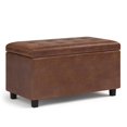 thumbnail image 1 of SIMPLIHOME Cosmopolitan Ottomane de Rangement Rectangulaire à Dessus Relevable de 34 Pouces de Large en Similicuir Capitonné Brun Selle Vieilli, Repose-Pieds Tabouret, Table Basse pour Salon, Chambre et Chambre d'Enfant, 1 of 2