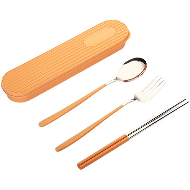 Ensemble de Couverts Cuillère Fourchette Qualité Alimentaire Miroir Polissage Bord Lisse Réutilisable Résistant à la Chaleur Cuillère Fourchette Baguettes Couverts avec Boîte de Rangement pour la Maison