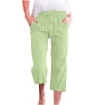 thumbnail image 1 of Timegard Womens Plus Size Pants Capris Cotton Linen Solid Color Casual Loose Cropped Trousers with Pockets, 1 of 5