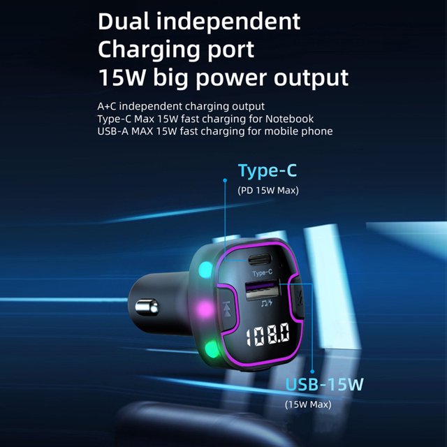 C49 Bluetooth FM Transmitter Car Charger Quick Charge Cigarette Lighter Adapter USB Type C Fast Charger PD QC3.0