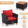 thumbnail image 3 of Costway Ensemble de Mobilier d'Extérieur en Rotin pour Patio 3 Pcs Dessus de Table en Bois Sofa Coussiné Rouge, 3 of 10