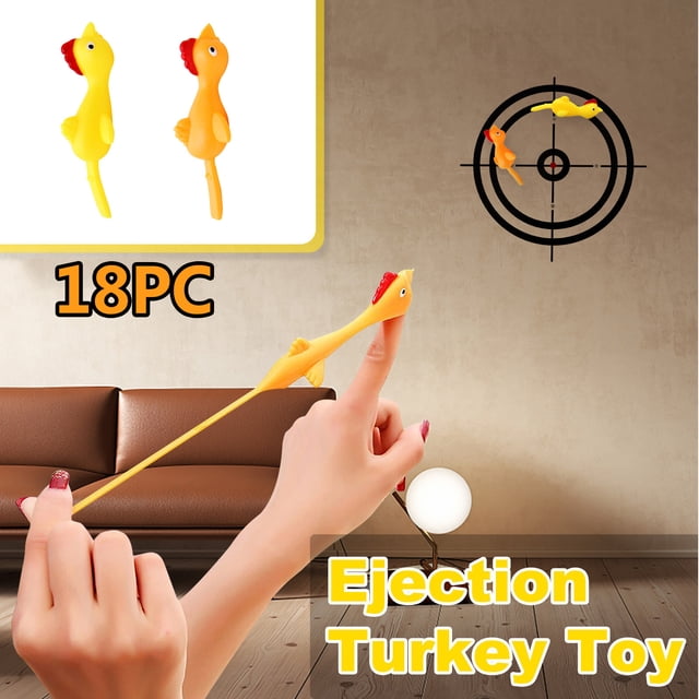 18 PCS Creative Ejection Chicken Toy Light Rubber Finger Prank Flying Toy