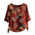 thumbnail image 2 of SMihono Hauts pour Femmes Été Décontracté Mode Coton Lin Manches Courtes Imprimé T-Shirt Oversize pour Femmes, 2 of 9