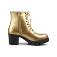 thumbnail image 3 of BLISSFUL STEP Women's Platform Chunky Heels Combat Boots Gold 7, 3 of 8