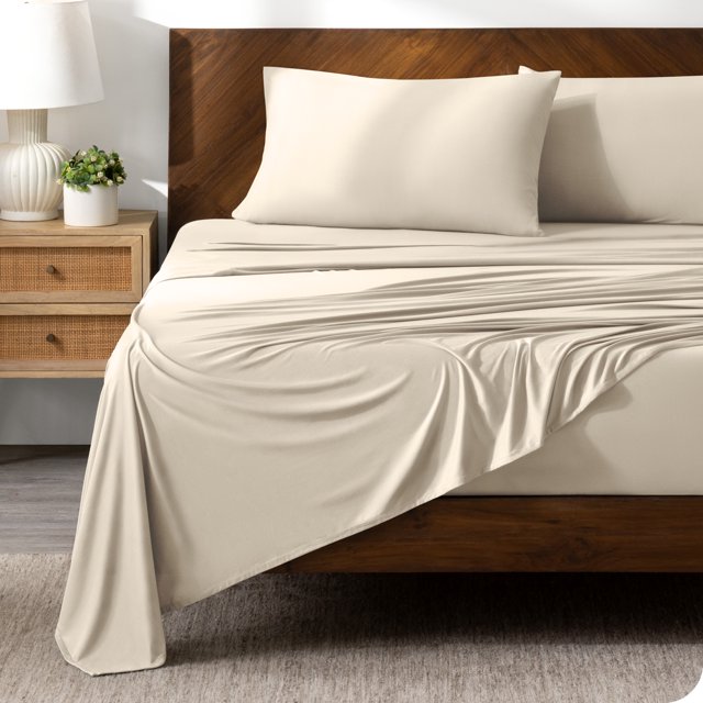 Bare Home Ultra-Soft Stretchy Sheet Set - Premium 1800 Collection - Deep Pockets - 4 Piece - Queen, Sand