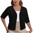 thumbnail image 1 of Women's Plus Size Cropped Cardigan Shrugs Short Sleeve Button Down Ribbed Knit Sweater Summer Kimono, 1 of 6