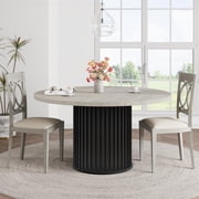 Space-Saving 47" Round Industrial Dining Table for 4-6 – Durable Grey MDF Top, Sturdy Waveform Metal Pedestal, Modern Design for Kitchen or Dining Room – Ideal for Family Meals – Grey