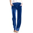 thumbnail image 1 of Plebaso Womens Velvet Pants Elastic Waist Drawstring Lounge Pants Straight Leg Trousers with Pockets, 1 of 5