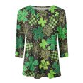 thumbnail image 4 of CEHVOM Mode Femme T-shirt Imprimé Saint-Patrick Manches 3/4 Blouse Col Rond Tops Décontractés Liquidation, 4 of 4