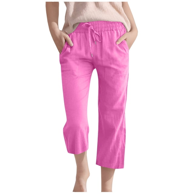 Plebaso Pantalons Capris Garçons Filles Coton Lin Cordon de Serrage Pantalons Décontractés Légers Raccourcis avec Poches