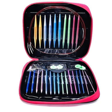 Amdohai Shiny Aluminum Alloy Circular Knitting Needles Set Interchangeable Crochet Needles for Crochet Yarn Knitting Accessories Kit for Beginners Gift