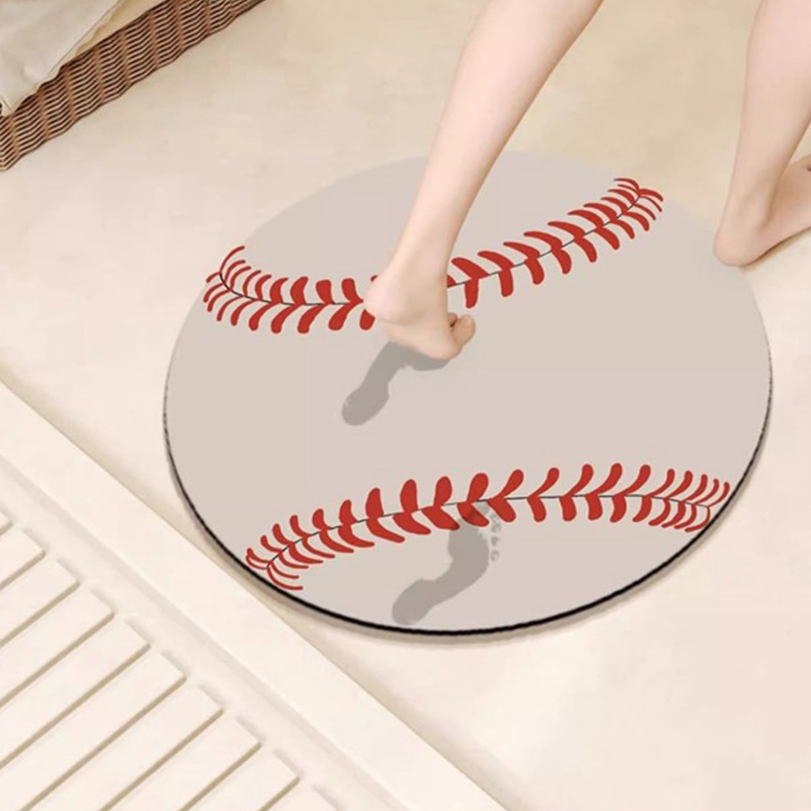 Dvkptbk Bath Mat, Baseball Shaped Rubber Bathroom Rugs Non Slip Washable, Quick Dry Bath Rugs, Machine Washable Shower Mat, Cushioned Bathmat for Bathroom Floor, Tub and Shower