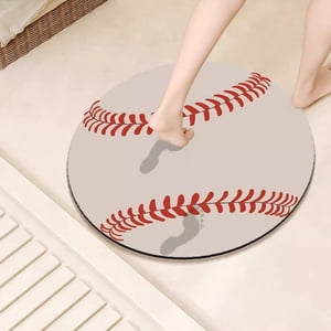 Dvkptbk Bath Mat, Baseball Shaped Rubber Bathroom Rugs Non Slip Washable, Quick Dry Bath Rugs, Machine Washable Shower Mat, Cushioned Bathmat for Bathroom Floor, Tub and Shower