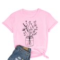 thumbnail image 2 of Chandail pour Femmes Été Décontracté Hauts pour Femmes Femmes Col Rond Manche Courte Quotidien Texte Botanique Floral Haut Chat T-Shirt Adulte Femme Vêtements Rose Taille m, 2 of 4